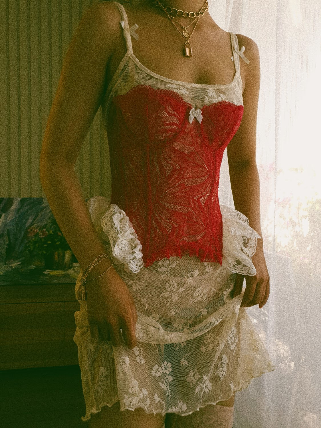 Melina - Ruby Orchid Cacti Lace Bustier