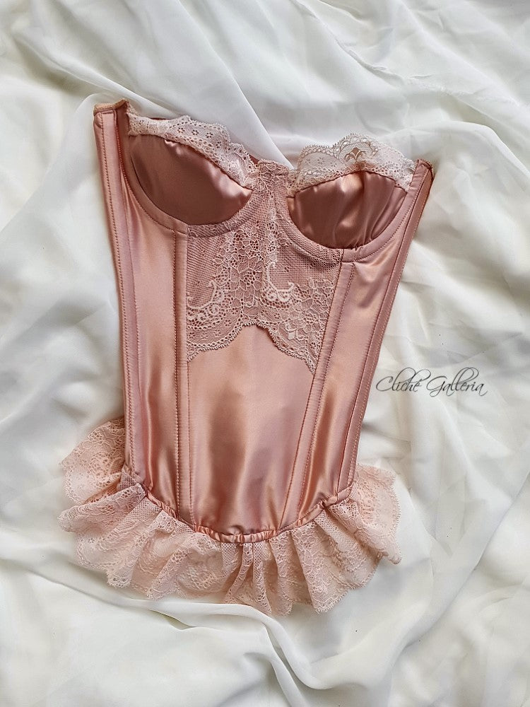 Juliette - Peach Floral Lace Bustier