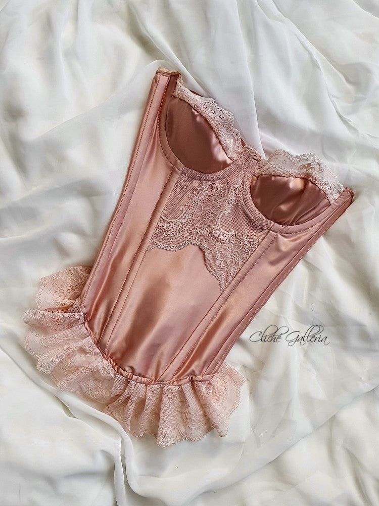 Juliette - Peach Floral Lace Bustier