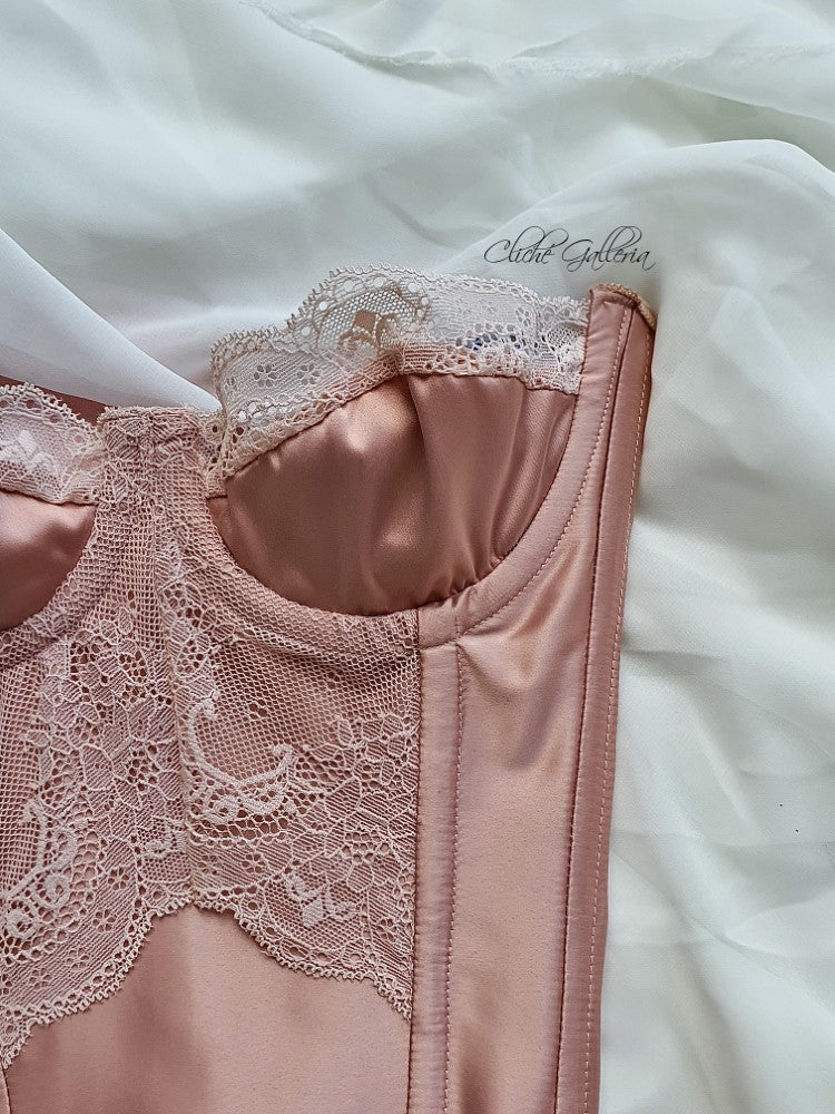 Juliette - Peach Floral Lace Bustier