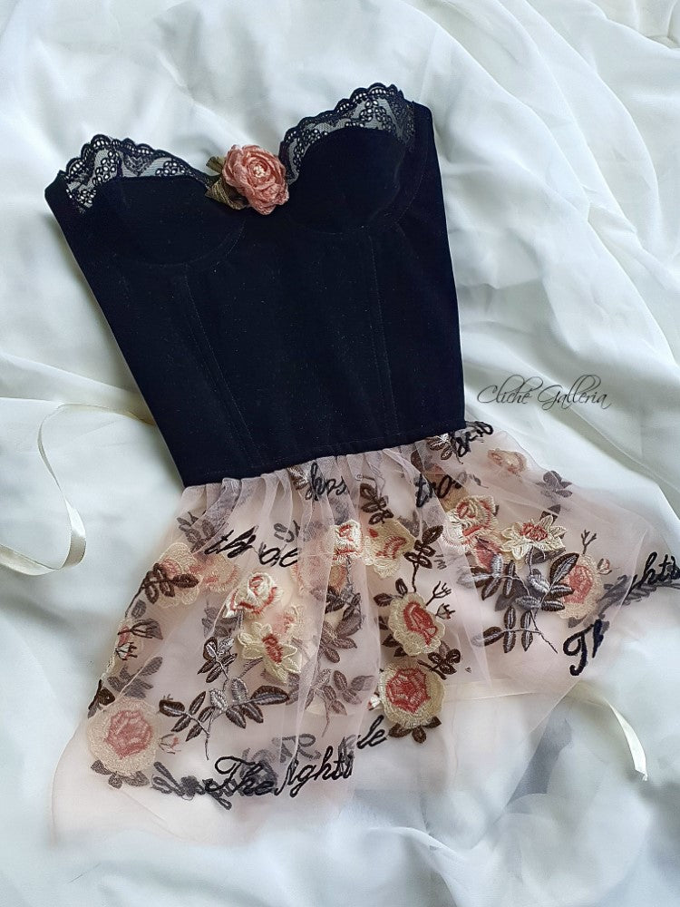 Meredith - The Nightingale and The Rose Velvet Bustier Dress