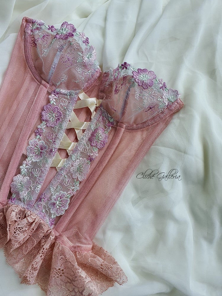 Faye - Mauve Mallow Lace Vanilla Ribbon Bustier