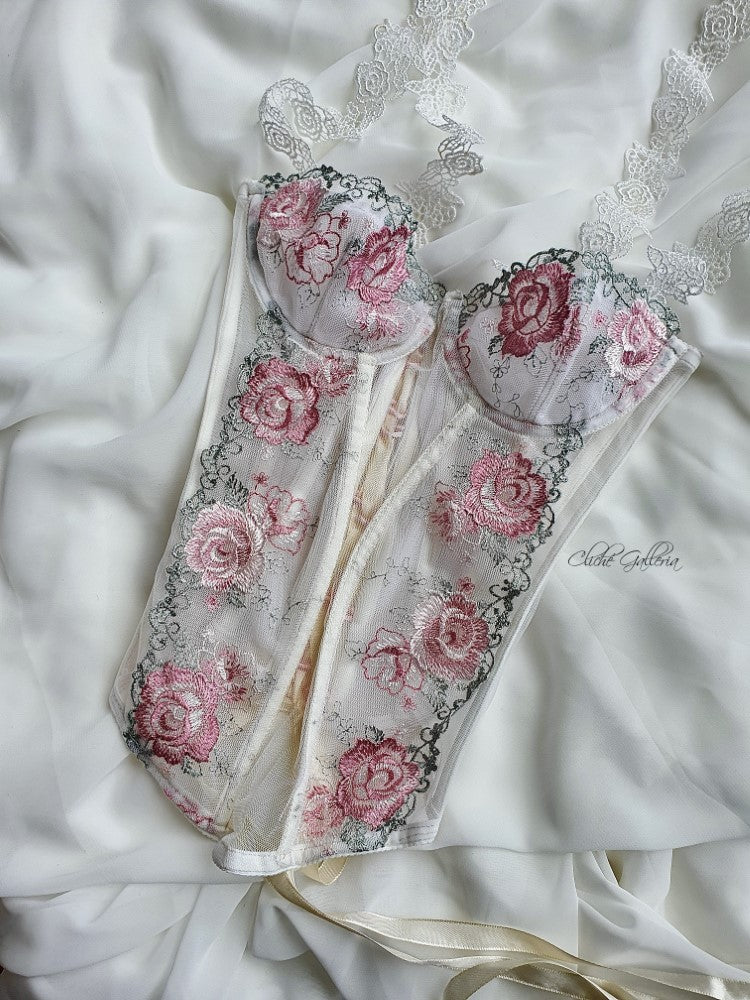 Evelyn - Watermelon Rose Lace Bustier