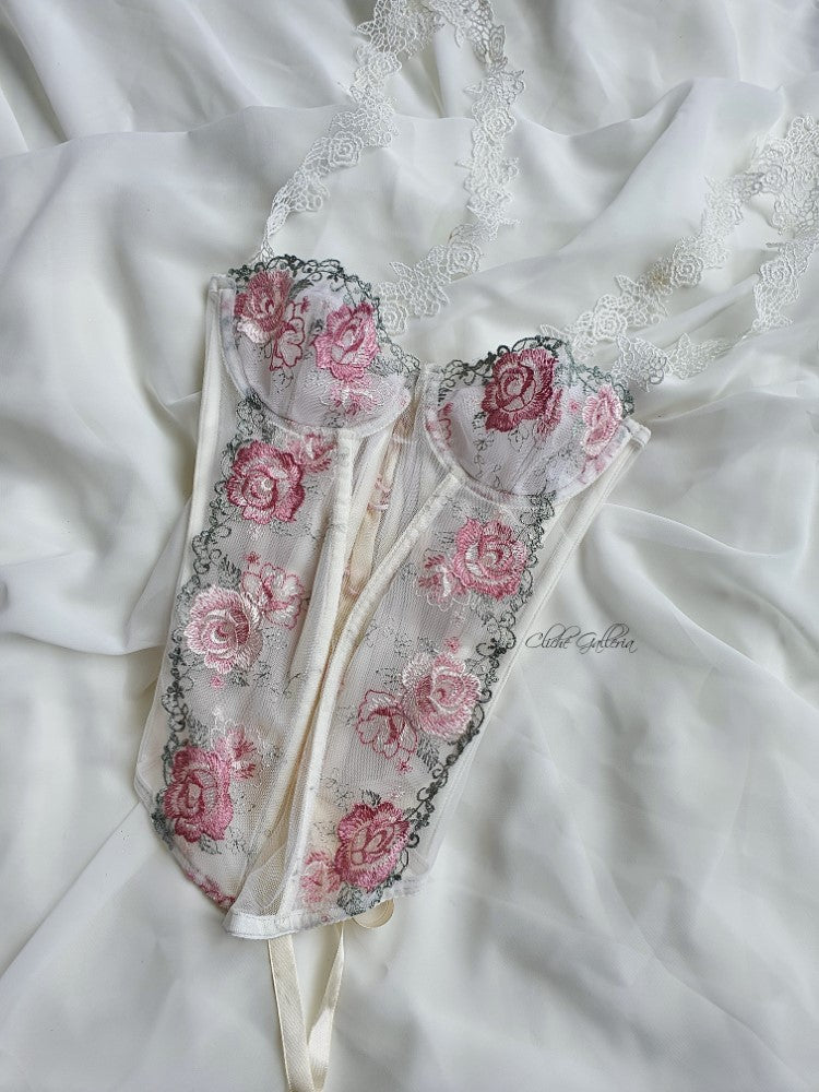 Evelyn - Watermelon Rose Lace Bustier