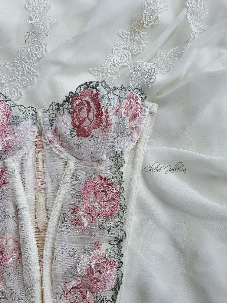 Evelyn - Watermelon Rose Lace Bustier