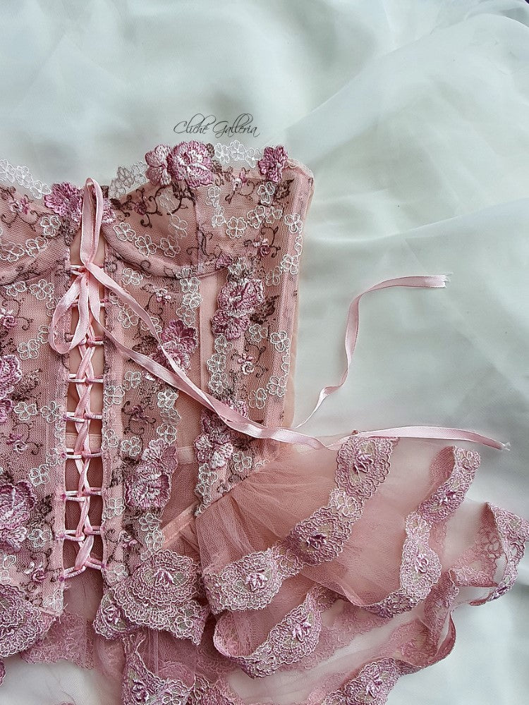 Marjorie - Blush Rose & Four Leaf Clover Lace Bustier Dress