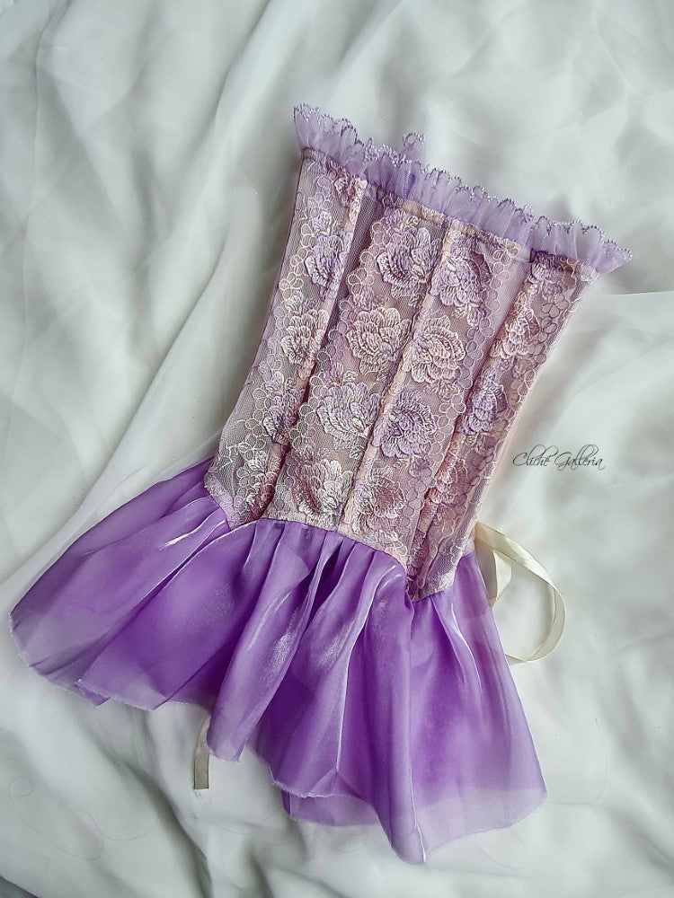 Edith - Lavender Camellia Lace Tulle Ruffle Underbust