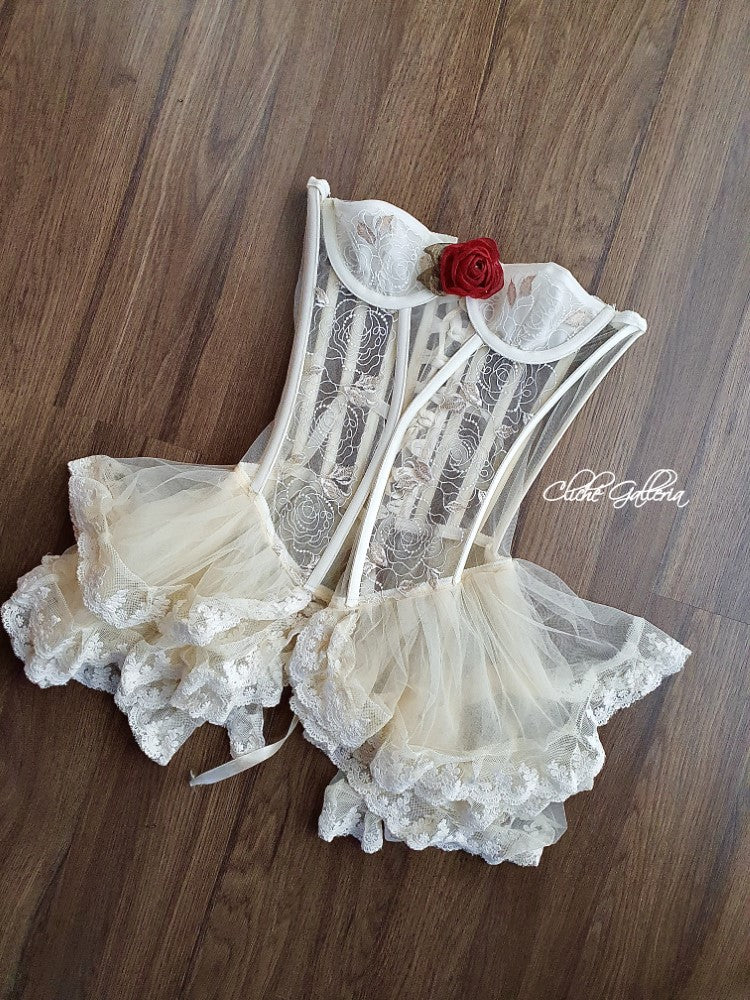 Felicia - Vanilla Rose Glitter Embroidery Bustier Dress
