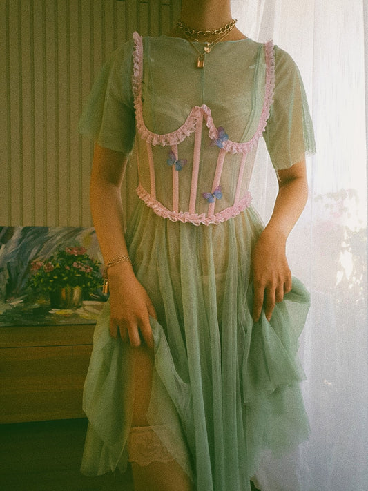 Cynthia - Ballet Slipper Pink Ombre Crystal Butterfly Underbust