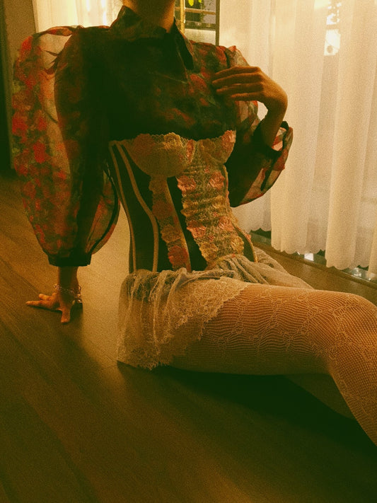 Félicette - Butter Rose Lace Bustier Dress