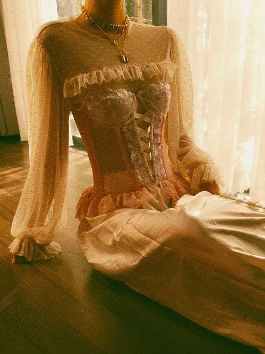 Faye - Mauve Mallow Lace Vanilla Ribbon Bustier