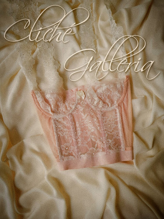 Amaya - Powder Pink Periwinkle Lace Apricot Blossom Sleeve Bustier