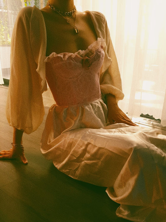 Rosalind - Bubblegum Pink Floral Lace Silk Rose Bustier