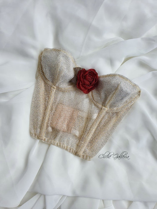 Rosemary - Sunbeam Glittery Lace Sangria Rose Bustier