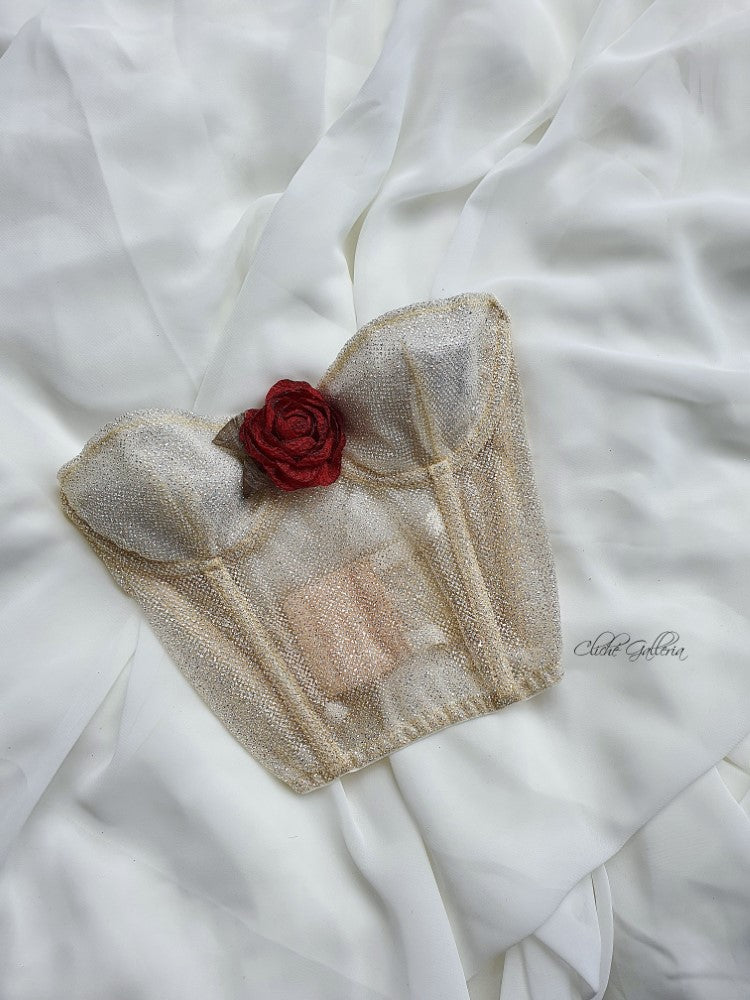 Rosemary - Sunbeam Glittery Lace Sangria Rose Bustier