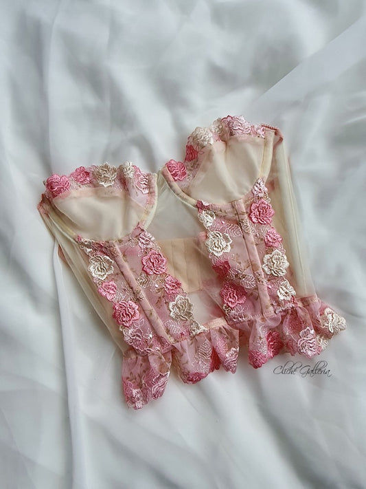 Lola - Cream Cheese Rose Lace Bustier