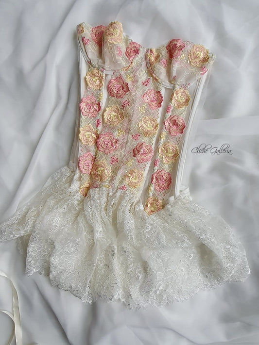 Félicette - Butter Rose Lace Bustier Dress