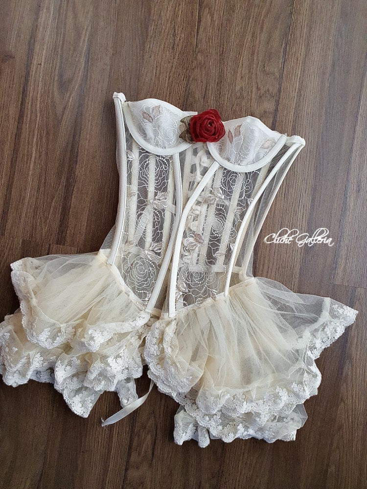 Felicia - Vanilla Rose Glitter Embroidery Bustier Dress