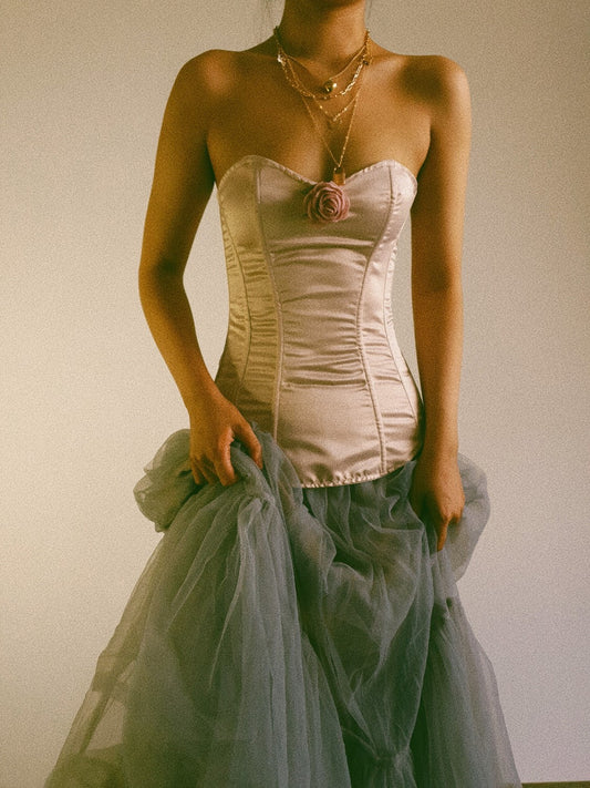 Larasati - Beige Silk Dusty Pink Peony Corset